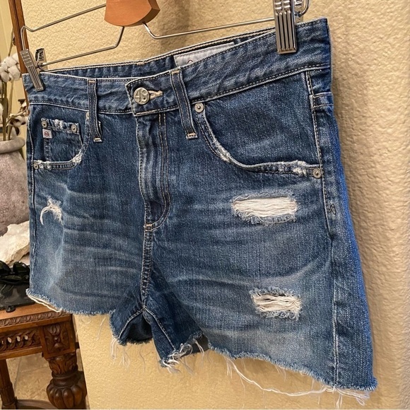 AG Women Blue The Sadie High-Rise Ripped Raw Hem Jean Shorts Size 27R - Picture 2 of 9